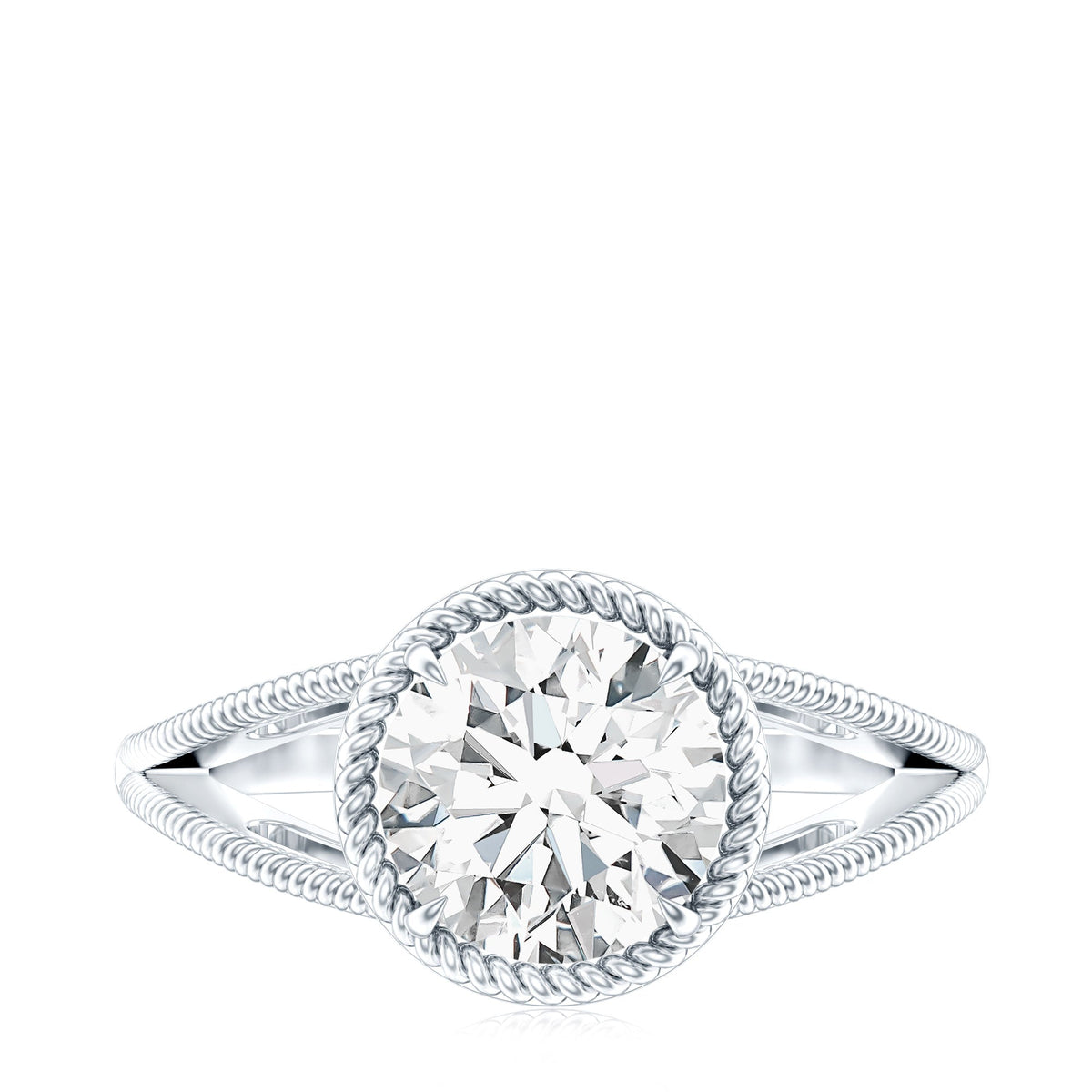 2 CT Round Moissanite Solitaire Engagement Ring with Twisted Split Shank