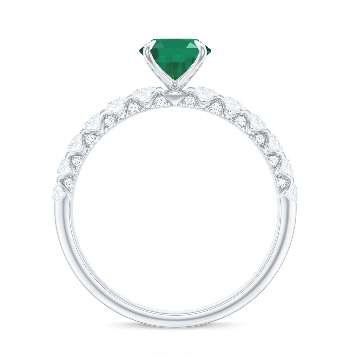 Natural 1.2 Carat Emerald Oval Engagement Ring with Diamond Side Stones