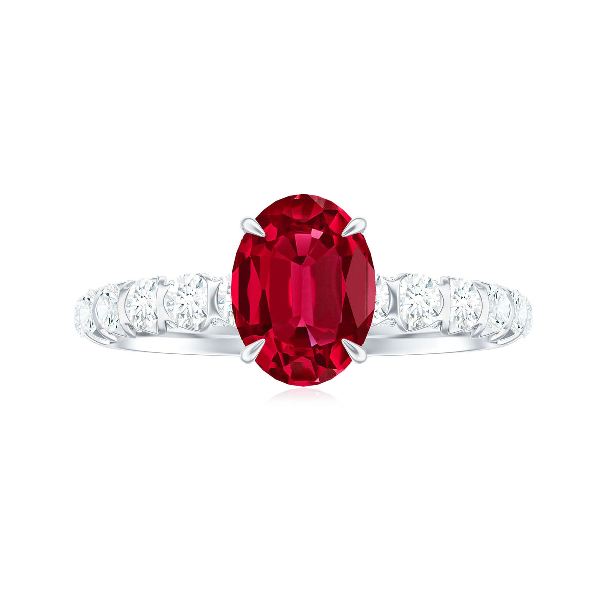 Certified 1.5 Carat Lab Grown Ruby Oval Engagement Ring with Diamond