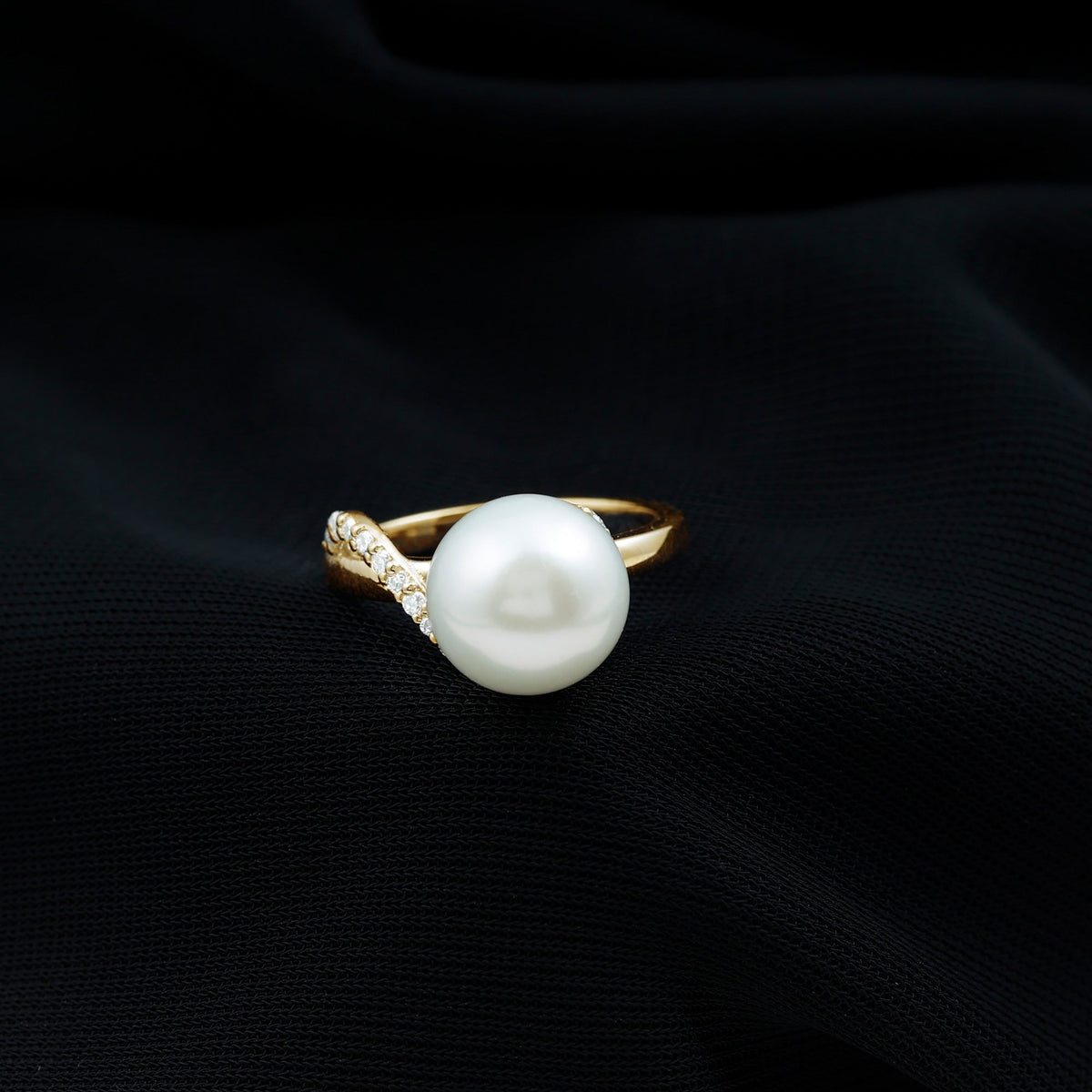 Natural 8 Carat Freshwater Pearl Engagement Ring with Diamond