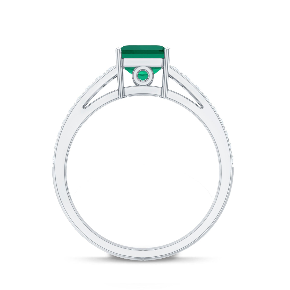 6 Carat Princess Cut Lab Created Emerald Engagement Ring with Diamond Side Stones