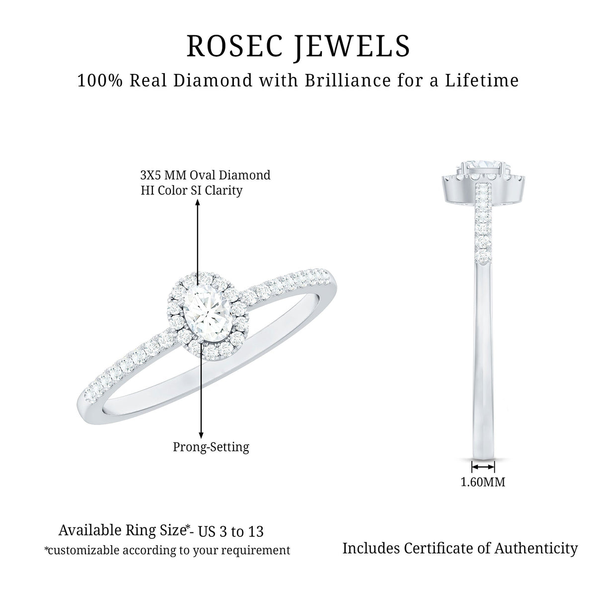 Certified Natural Diamond Oval Engagement Ring with Halo