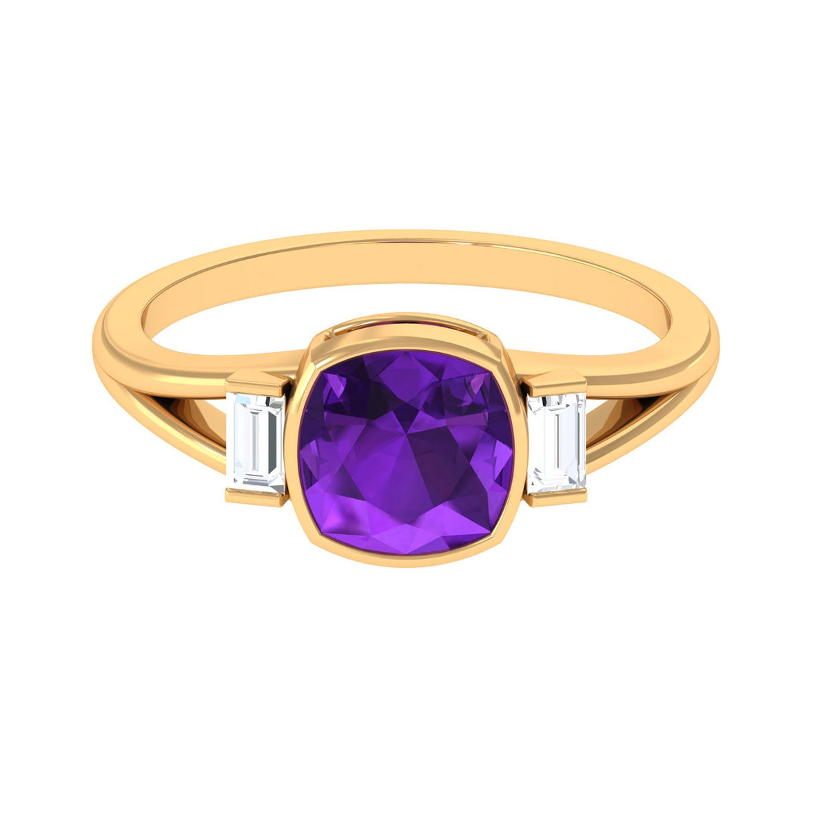 Genuine 2 Carat Amethyst Cushion Cut Engagement Ring with Diamond