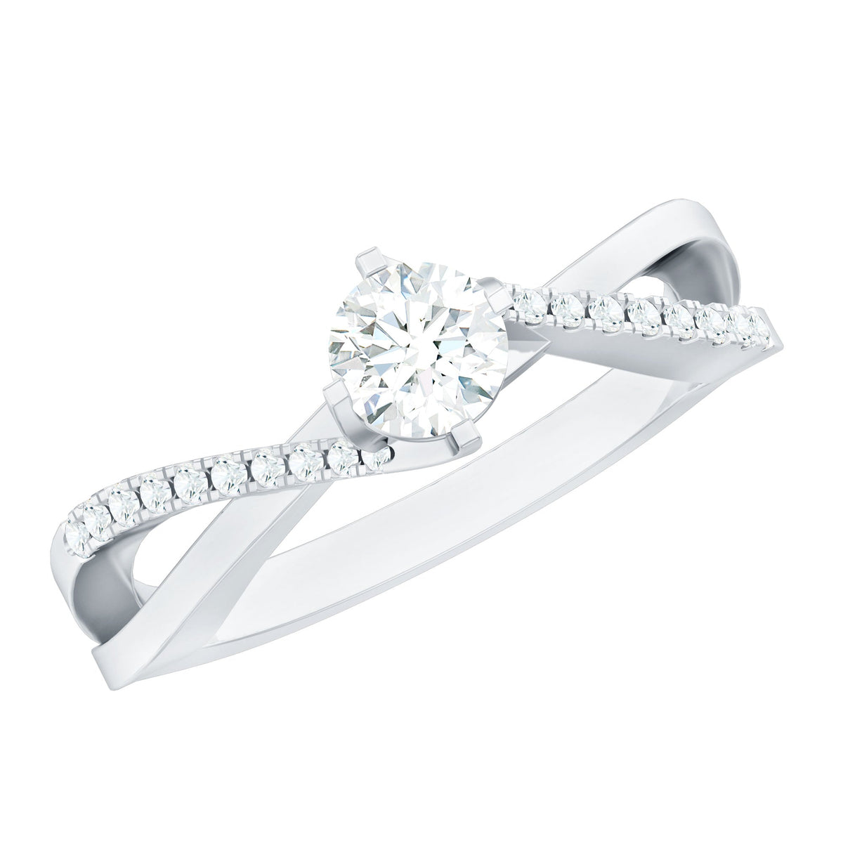 Minimal Diamond Engagement Ring with Crossover Shank