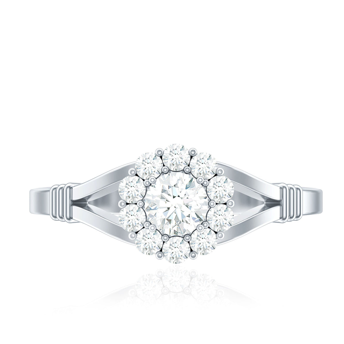 Natural Diamond Halo Engagement Ring with Split Shank