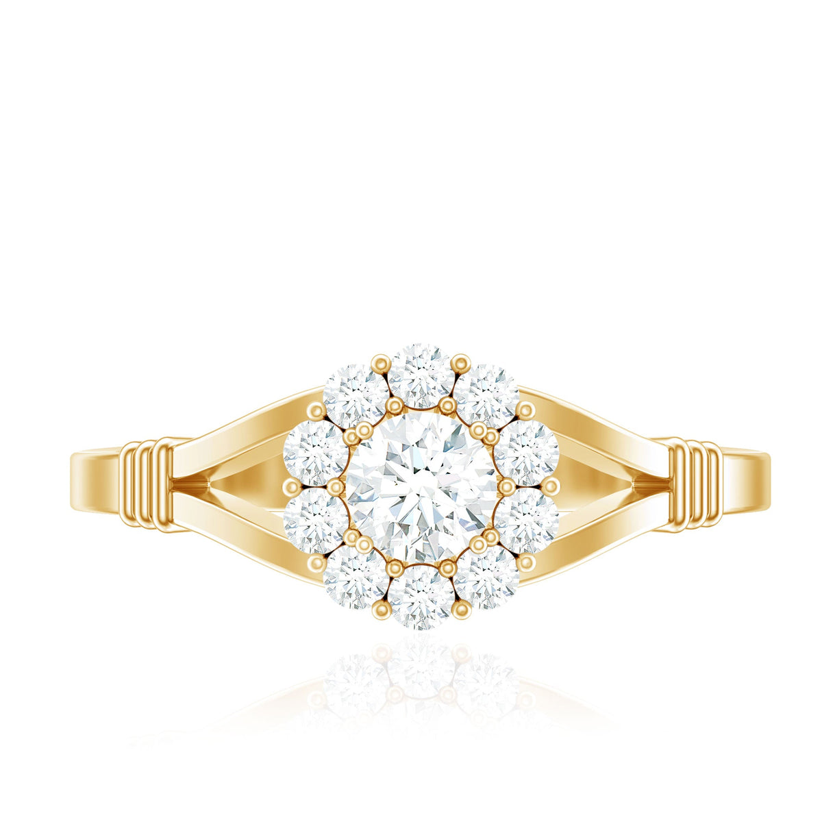 Natural Diamond Halo Engagement Ring with Split Shank