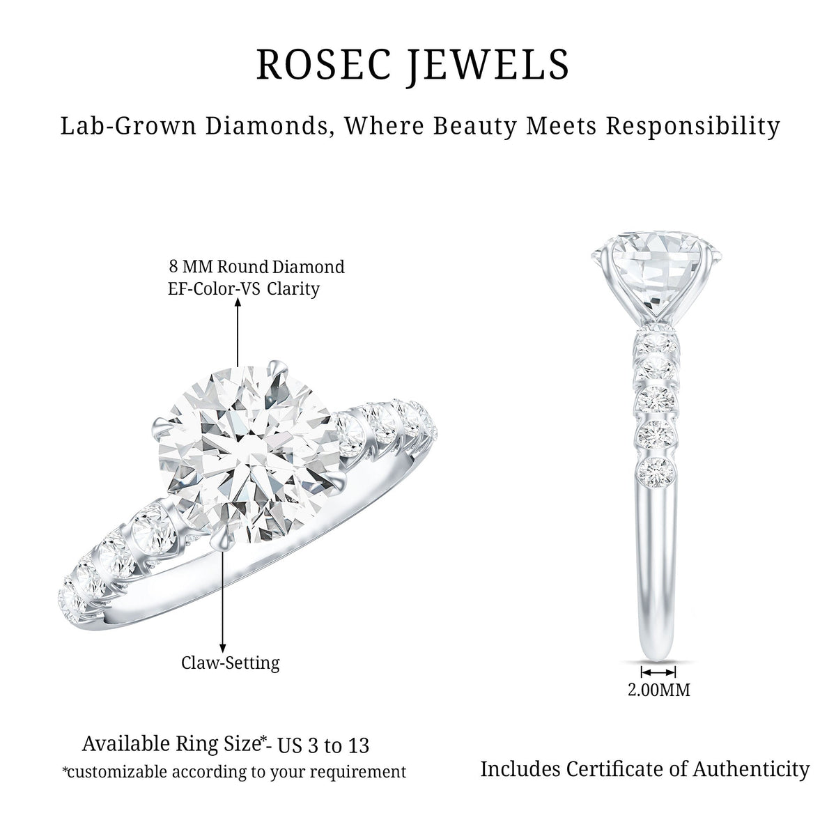 2 Carat Lab Grown Diamond Round Engagement Ring with IGI Certificate