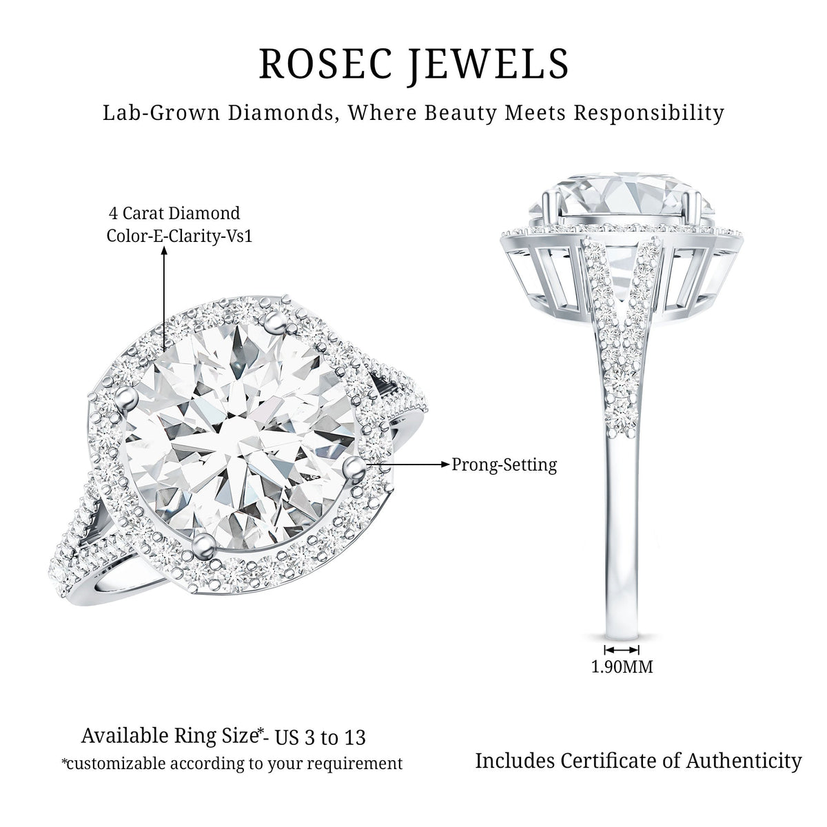 IGI Certified Lab Grown Diamond Statement Engagement Ring with Split Shank