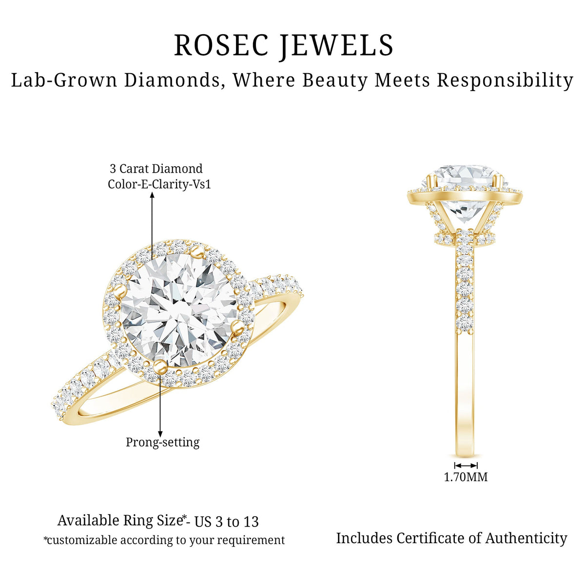 3 Carat IGI Certified Lab Grown Diamond Engagement Ring