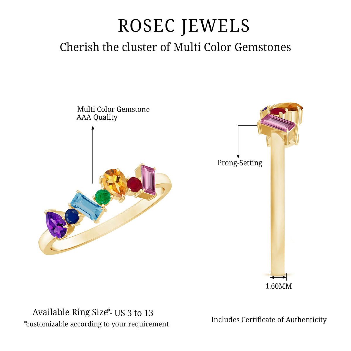 Natural Multi Gemstone Promise Ring for Women