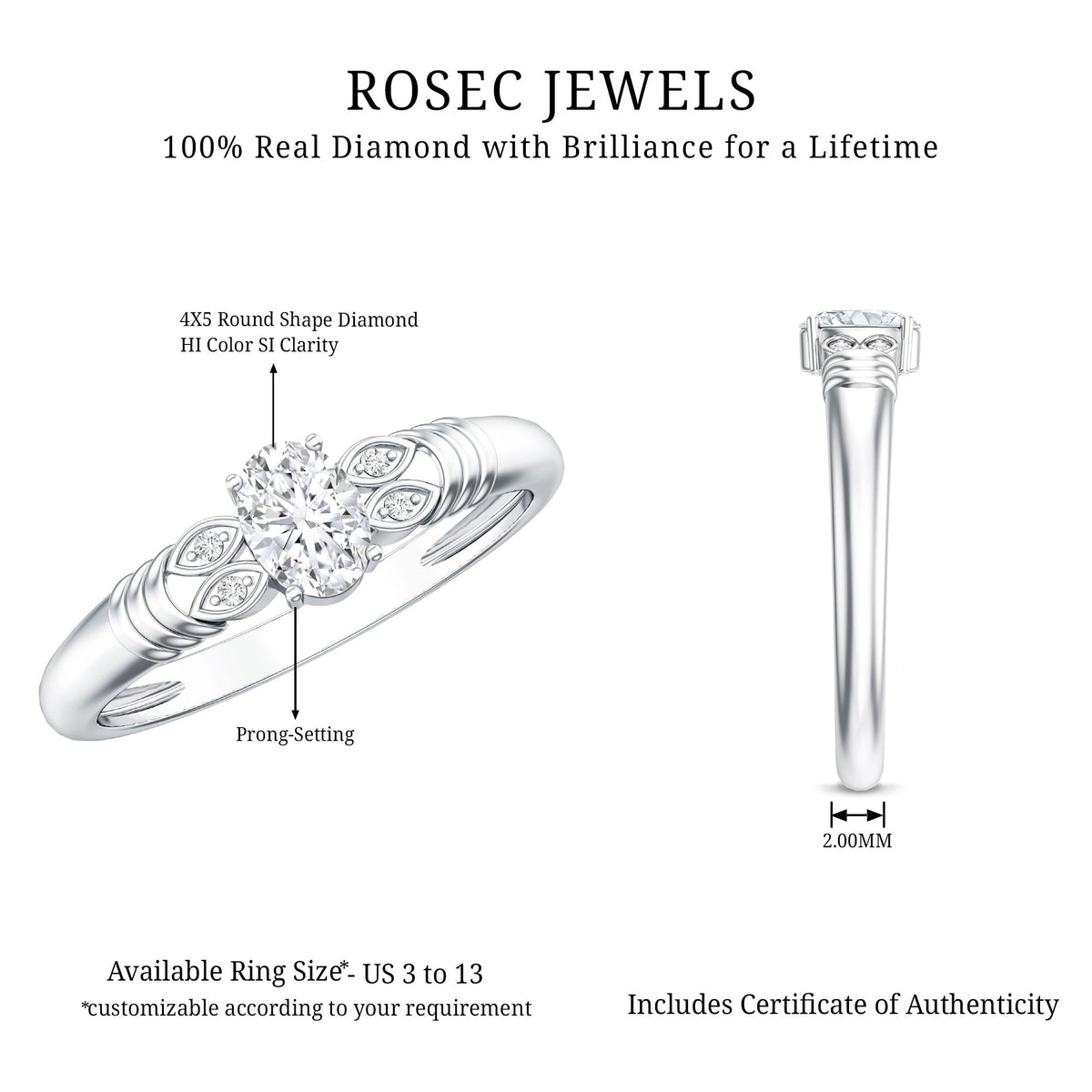 Natural Oval Cut Diamond Solitaire Engagement Ring