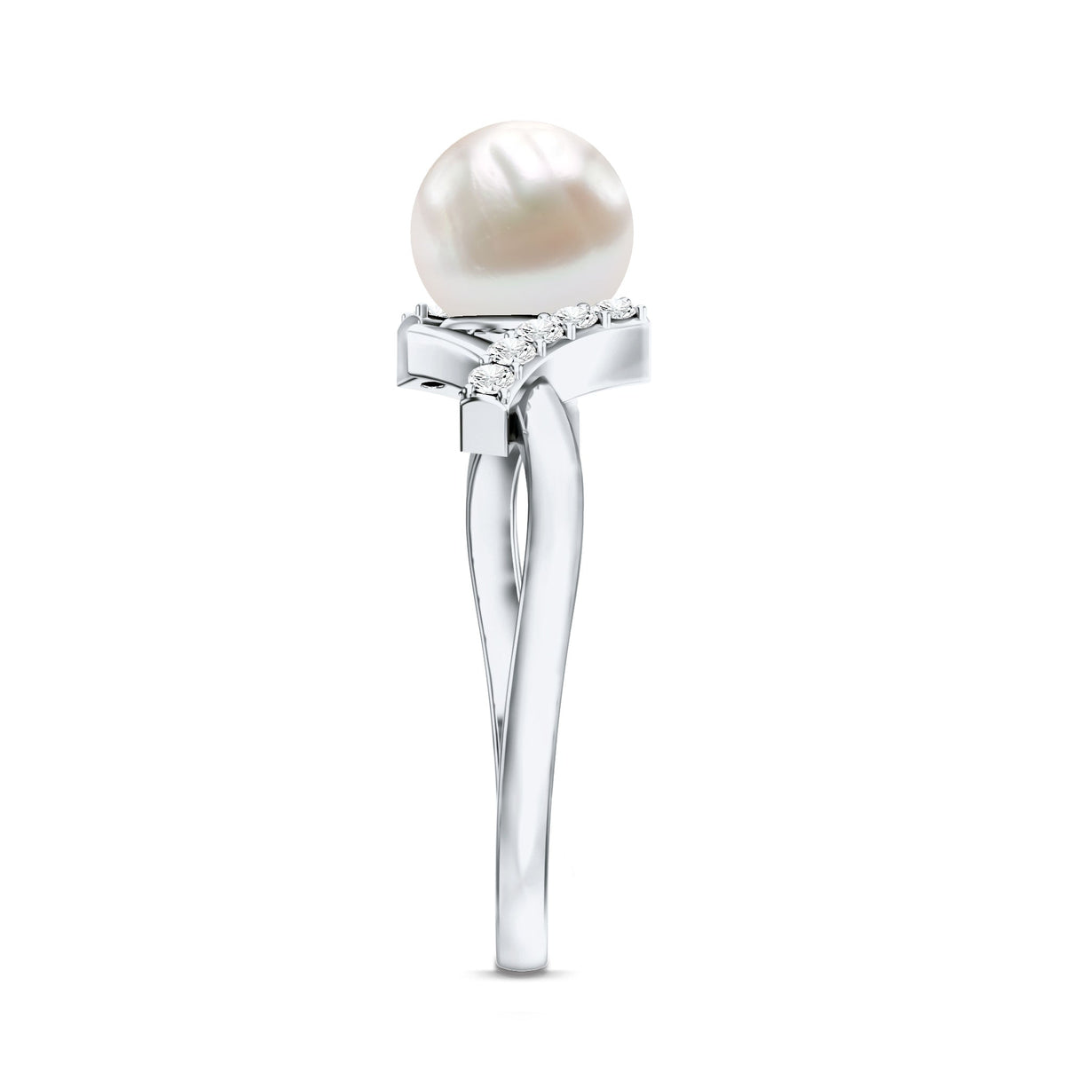 Freshwater Pearl Solitaire Crossover Engagement Ring with Diamond