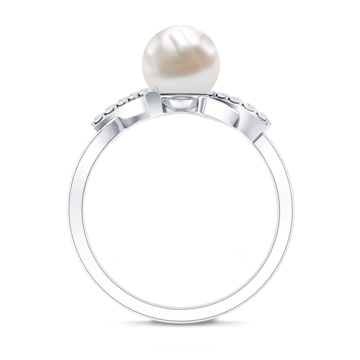 Freshwater Pearl Solitaire Crossover Engagement Ring with Diamond