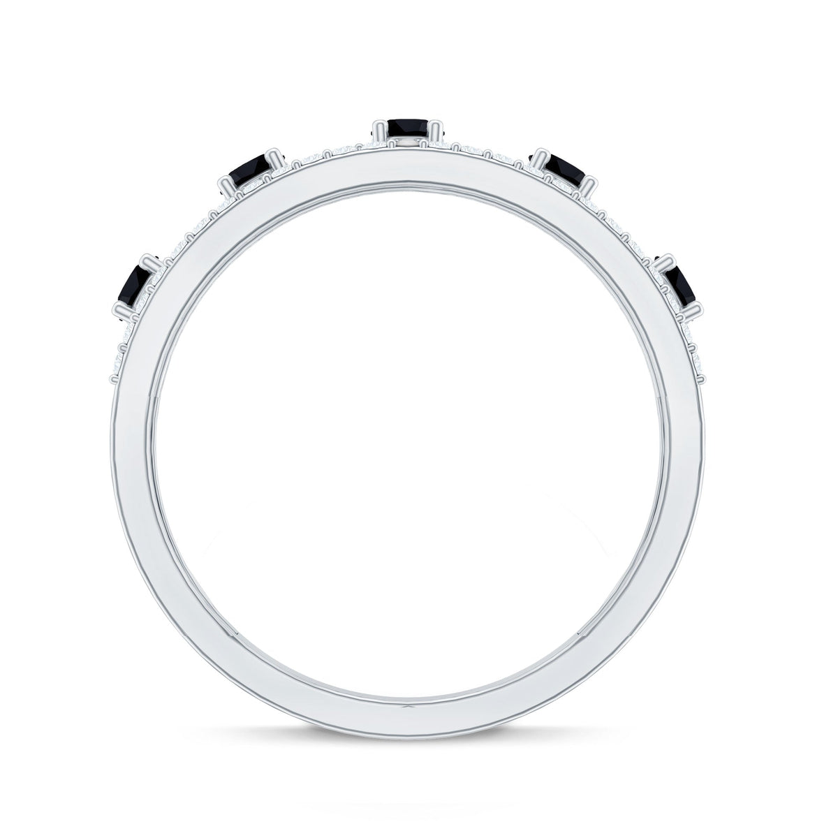 Round Cut Black Onyx and Diamond Half Eternity Band Ring