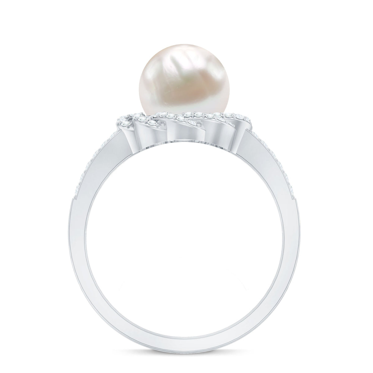 Split Shank Freshwater Pearl and Diamond Braided Statement Ring