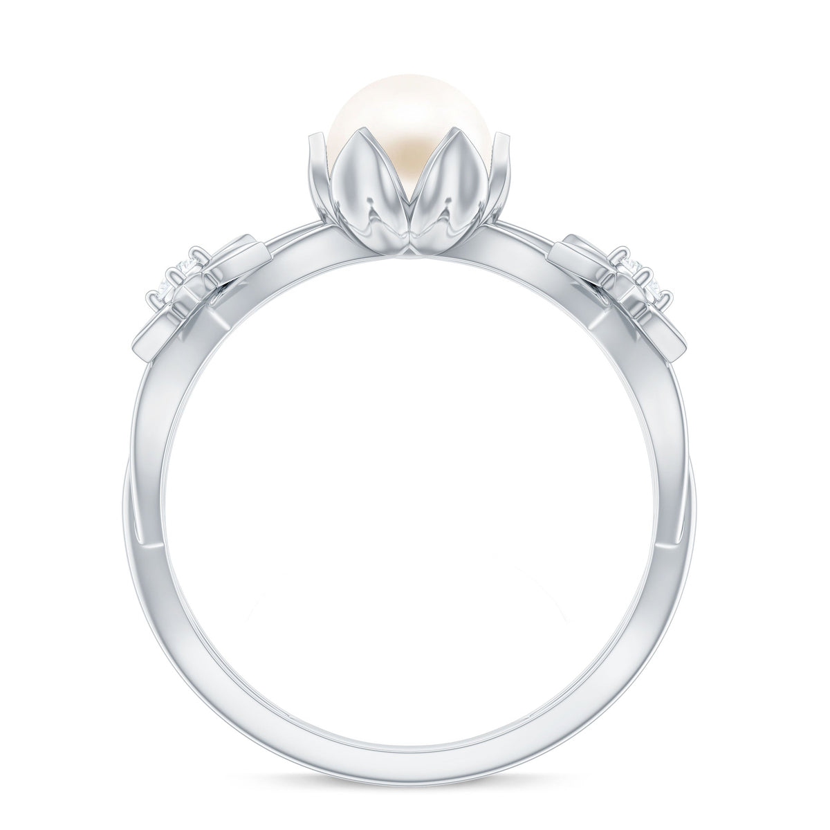 2.2 Carat Freshwater Pearl and Diamond Flower Engagement Ring