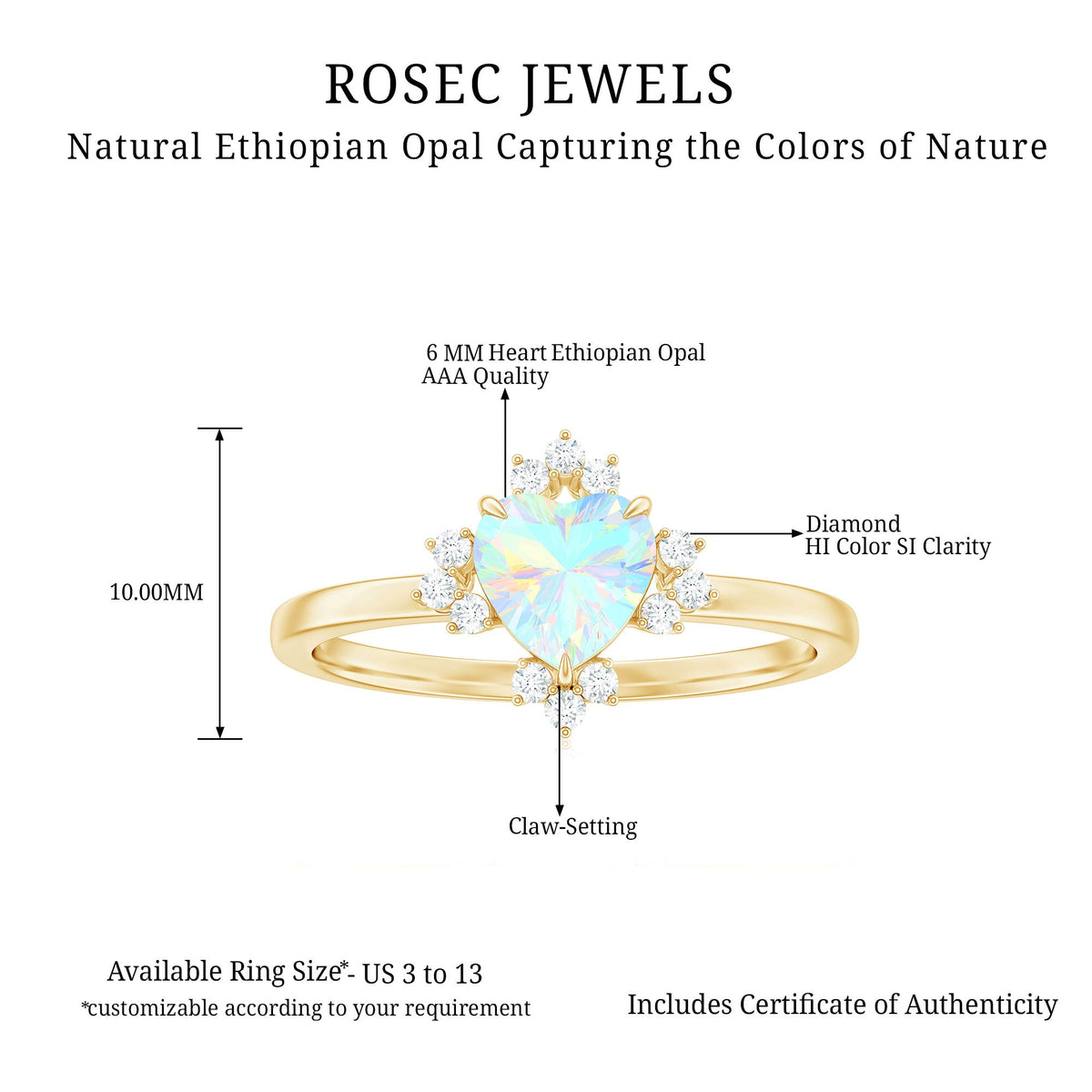 Natural 0.75 Carat Opalescent Heart Engagement Ring with Diamond