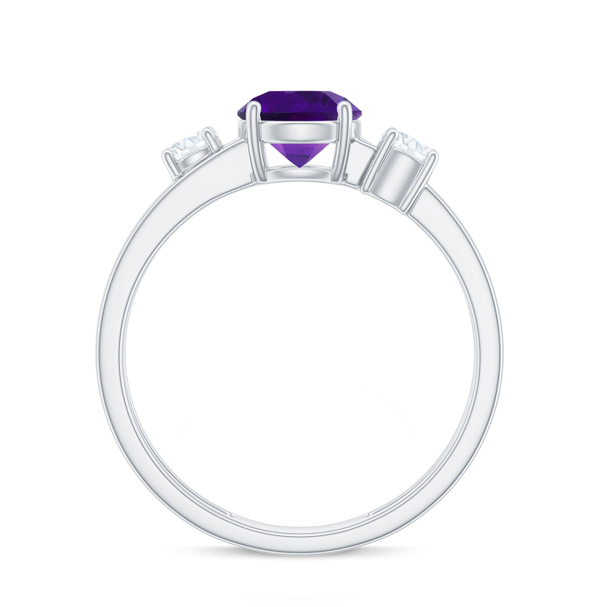 Natural 1.2 Carat Amethyst Double Band Engagement Ring with Diamond