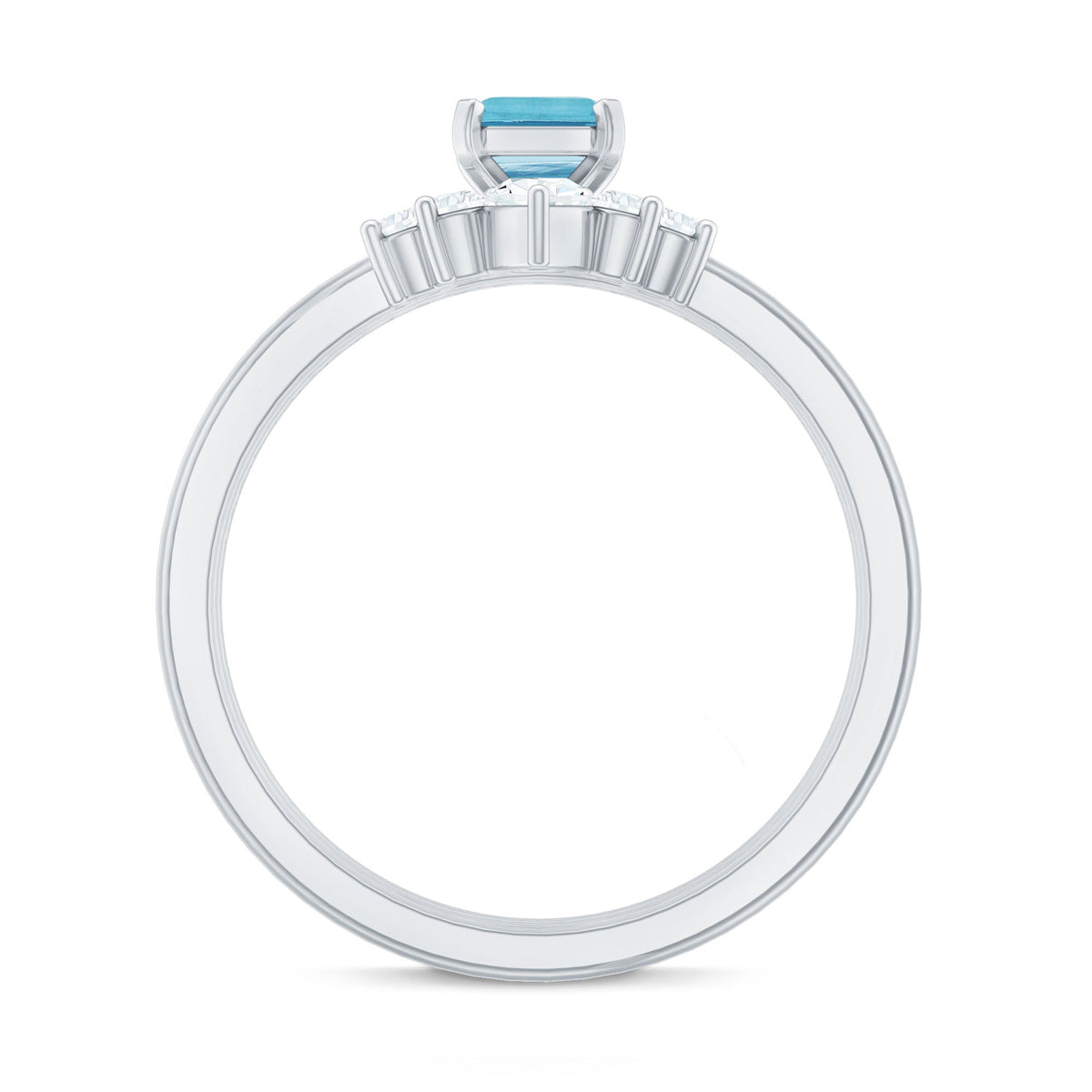 Emerald Cut 0.6 Carat Aquamarine Solitaire Ring Set of 3 with Diamond