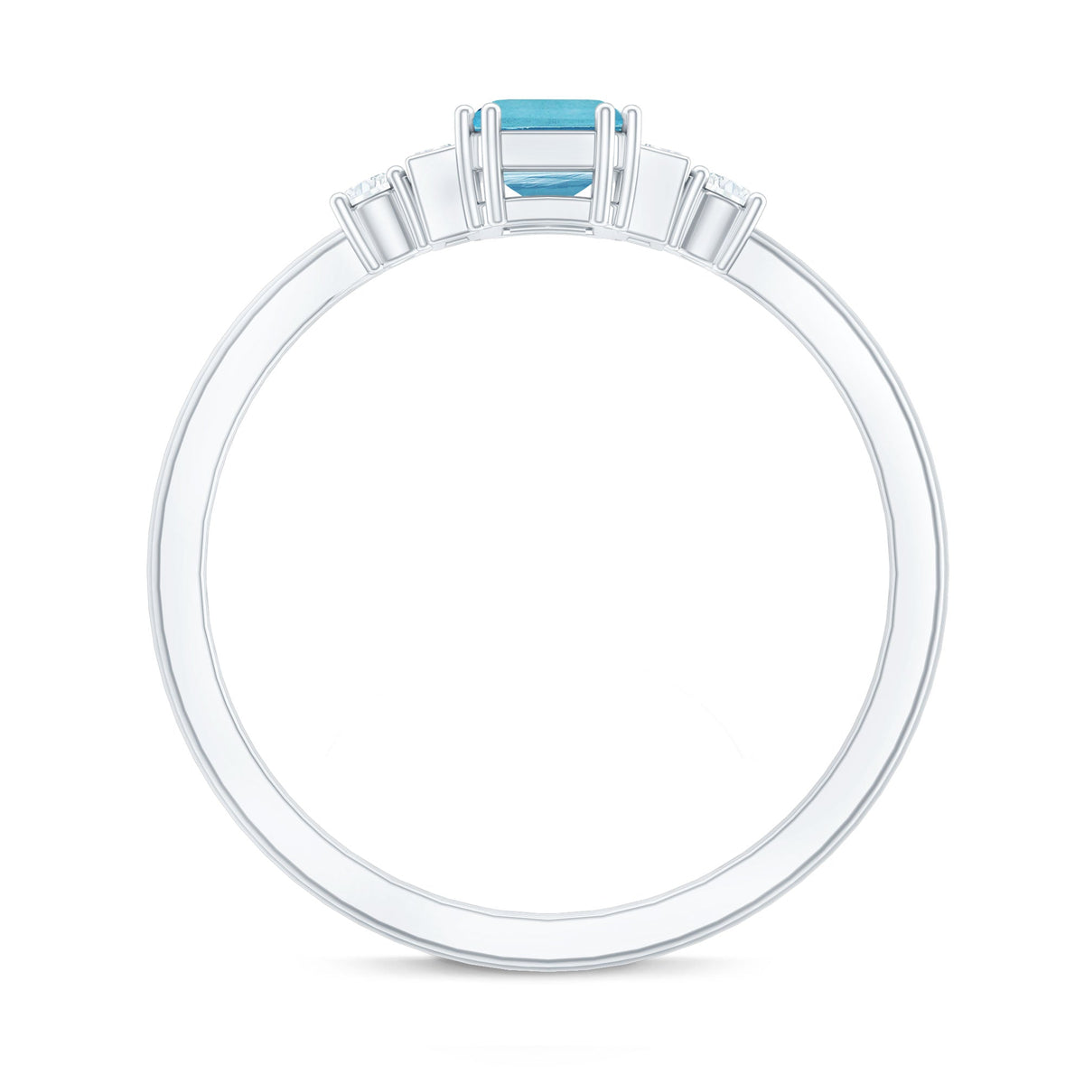 Real 0.6 Carat Aquamarine Emerald Cut Engagement Ring with Diamond