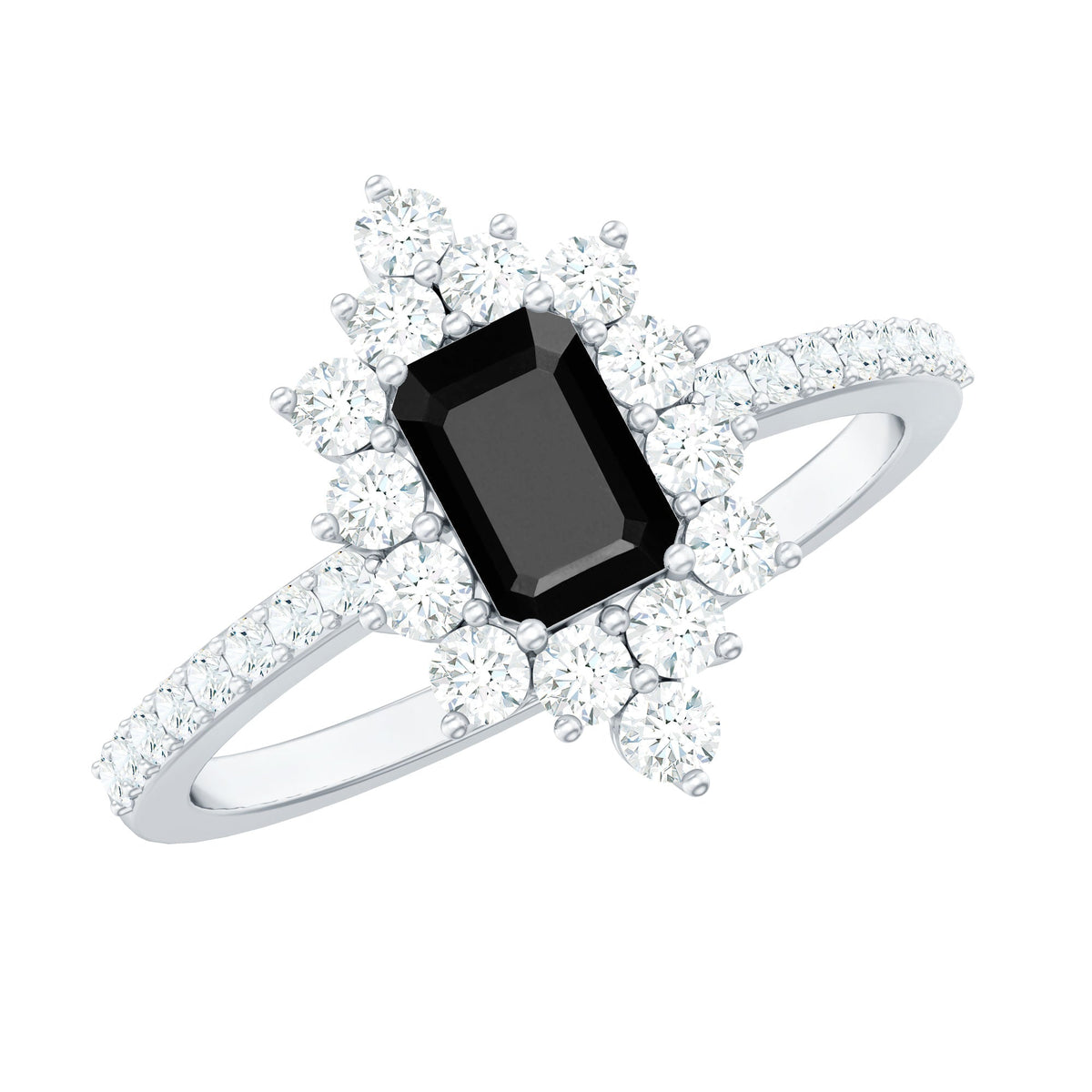 Vintage Black Onyx Engagement Ring with Diamond Halo