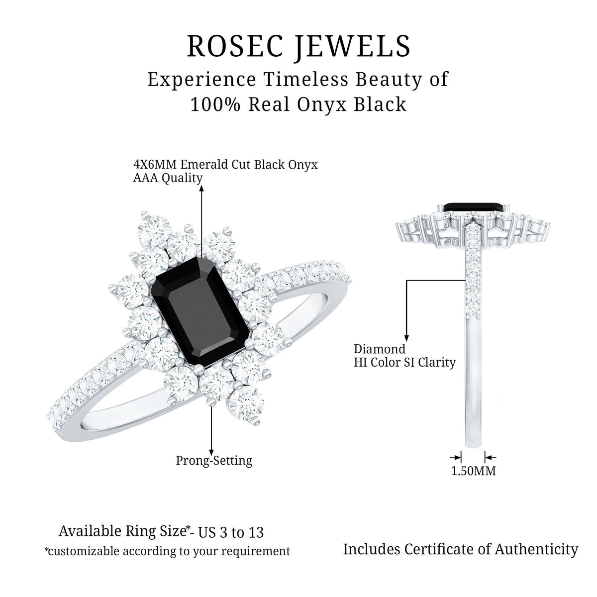 Vintage Black Onyx Engagement Ring with Diamond Halo
