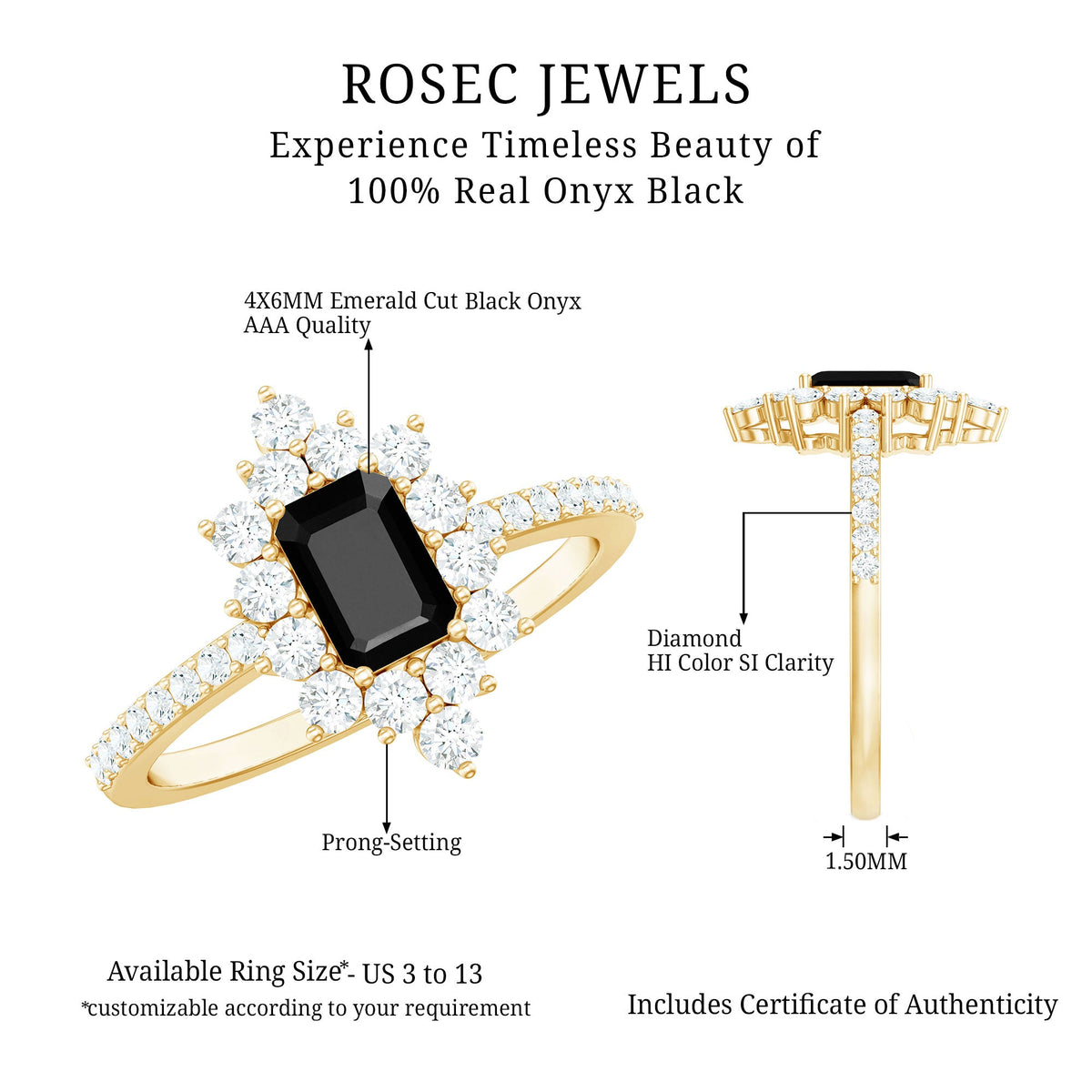 Vintage Black Onyx Engagement Ring with Diamond Halo