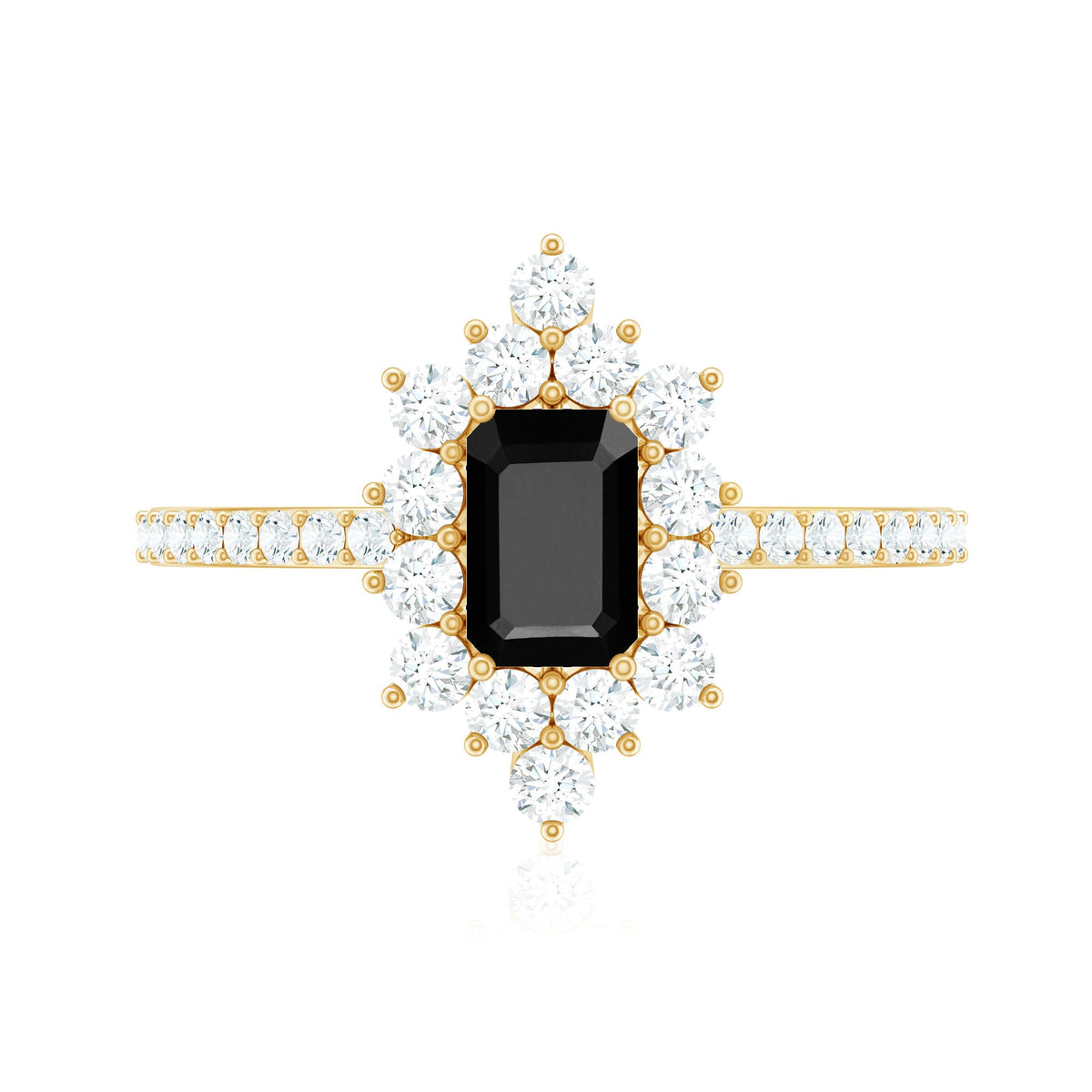 Vintage Black Onyx Engagement Ring with Diamond Halo