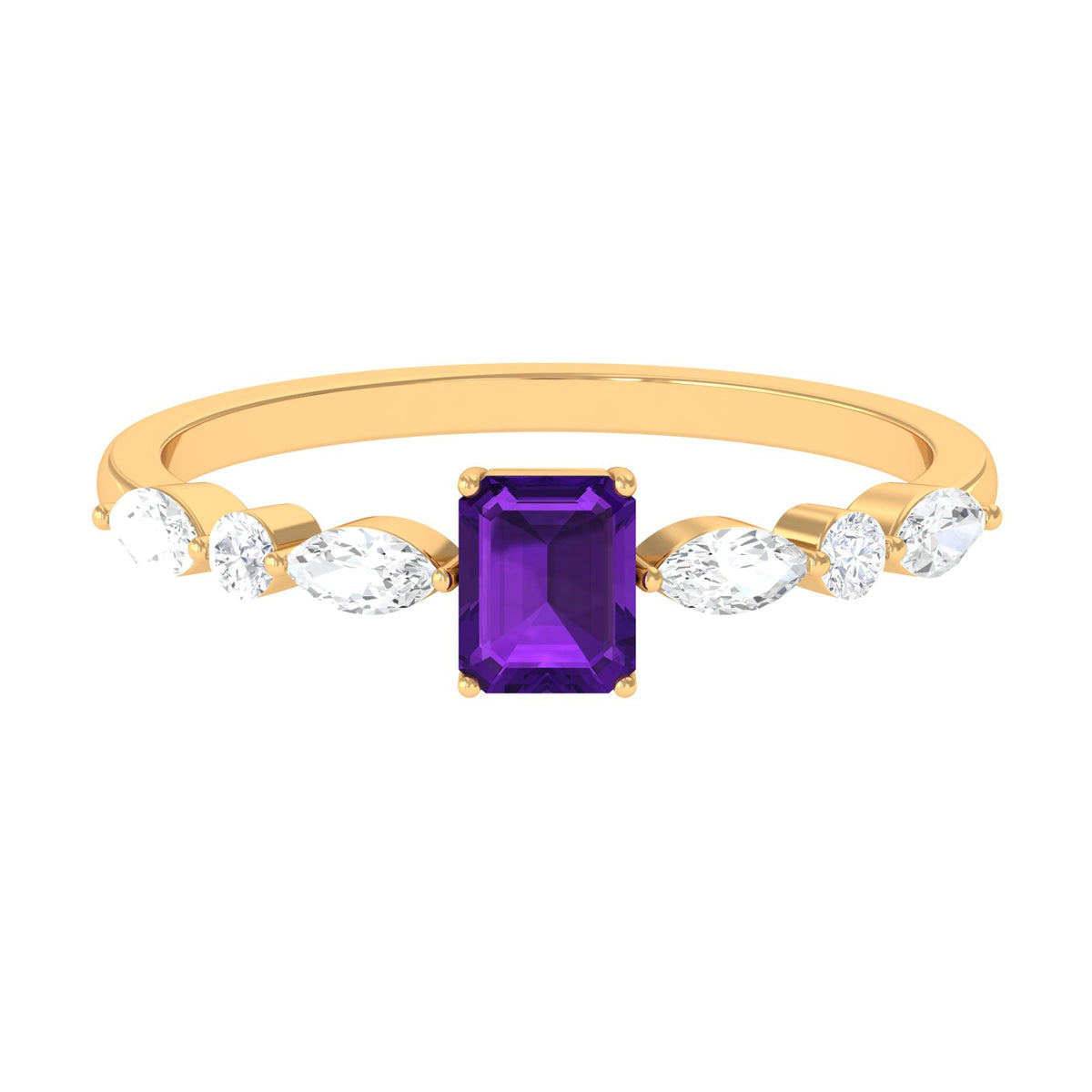 Genuine 1.4 Carat Amethyst Emerald Cut Engagement Ring with Diamond