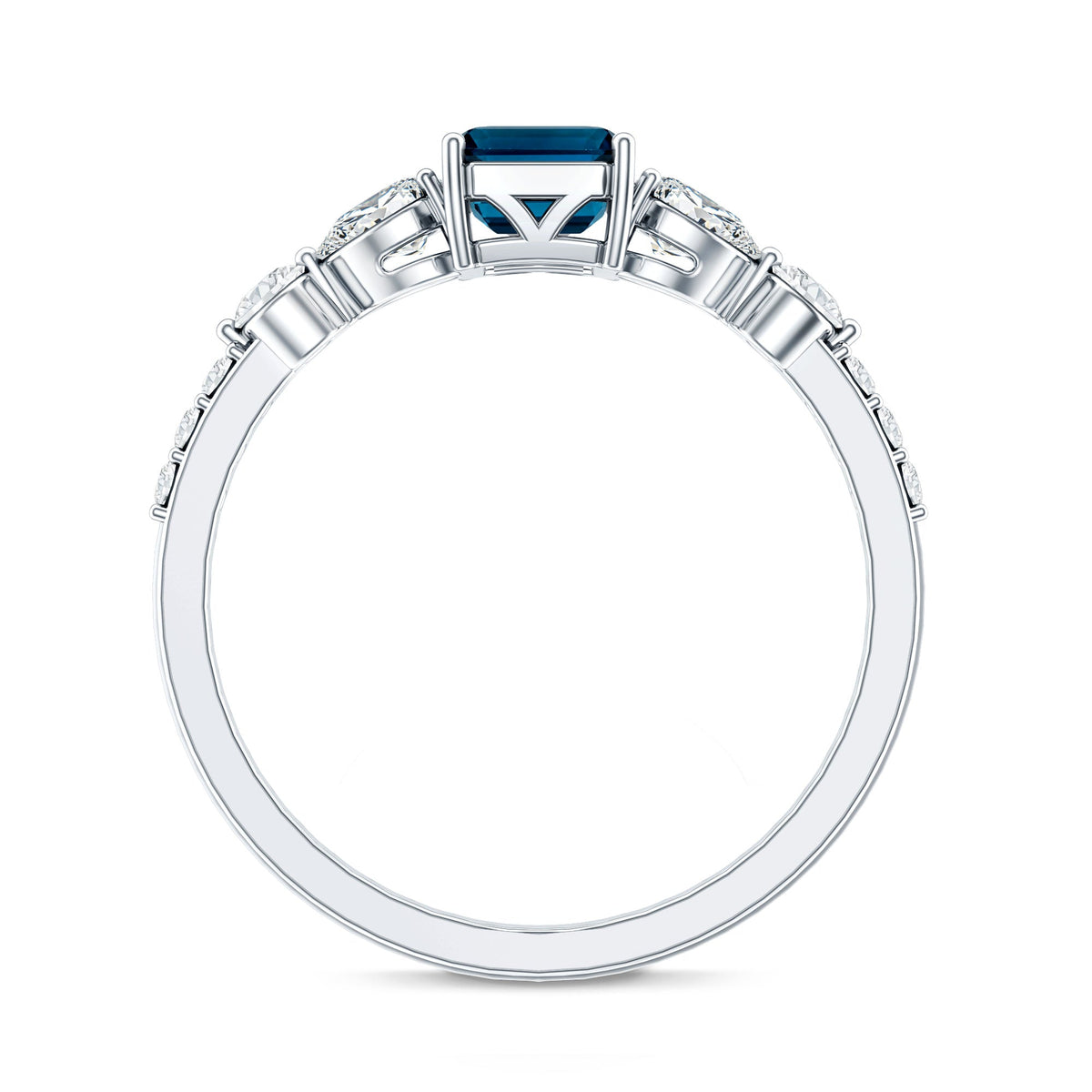 Genuine 2.2 Carat Emerald Cut London Blue Topaz Engagement Ring with Diamond