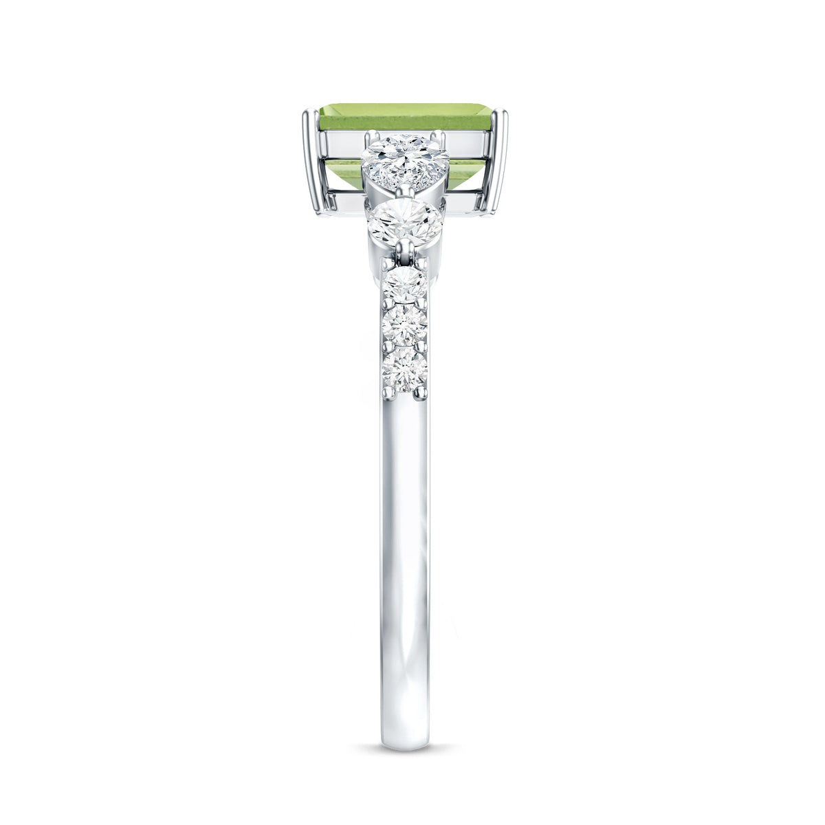 Natural 1.8 Carat Peridot Emerald Cut Engagement Ring with Side Stones