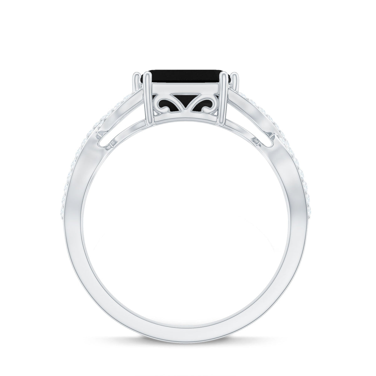 East West Style 1.6 Carat Lab Grown Black and White Diamond Engagement Ring with Crossover Shank