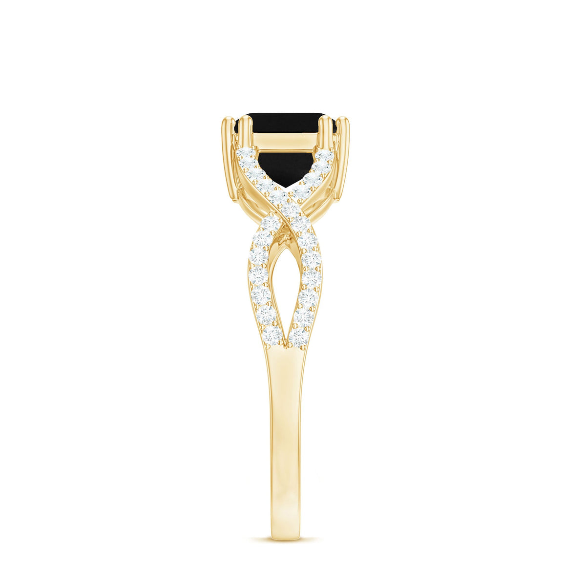 East West Style 1.6 Carat Lab Grown Black and White Diamond Engagement Ring with Crossover Shank