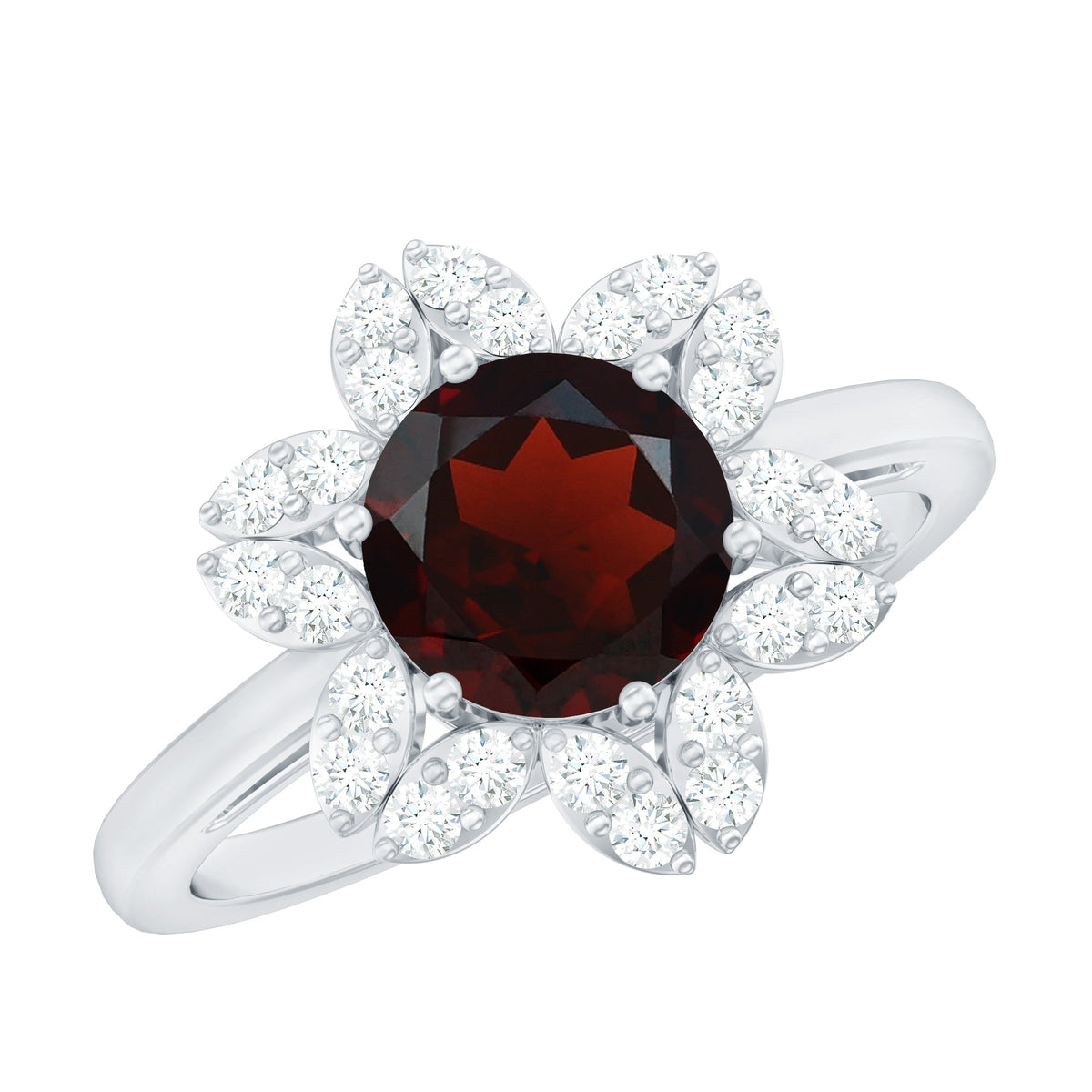 Certified Natural 2.3 Carat Garnet Flower Engagement Ring with Diamond
