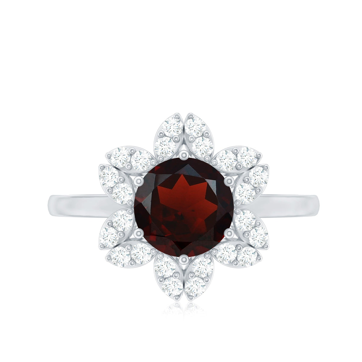 Certified Natural 2.3 Carat Garnet Flower Engagement Ring with Diamond
