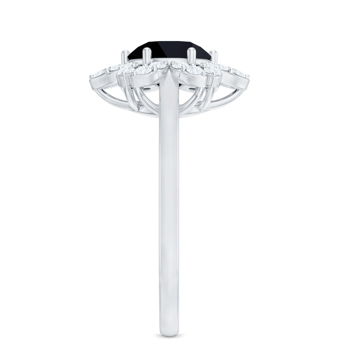 Natural 2.6 Carat Black Spinel Flower Engagement Ring with Diamond