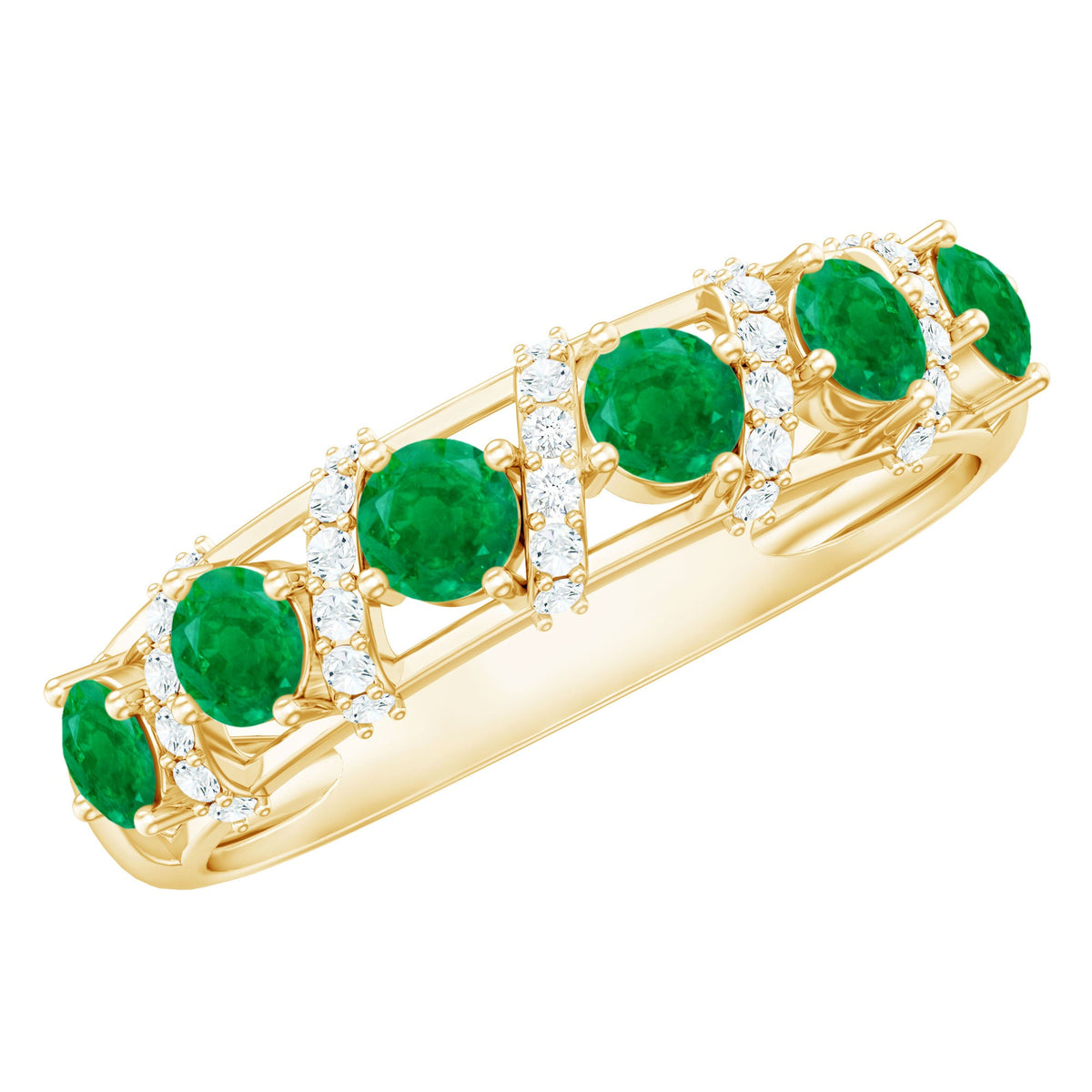 Round Emerald and Diamond Half Eternity Band for Women
