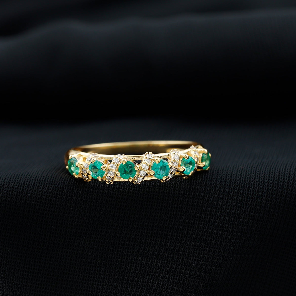 Round Emerald and Diamond Half Eternity Band for Women