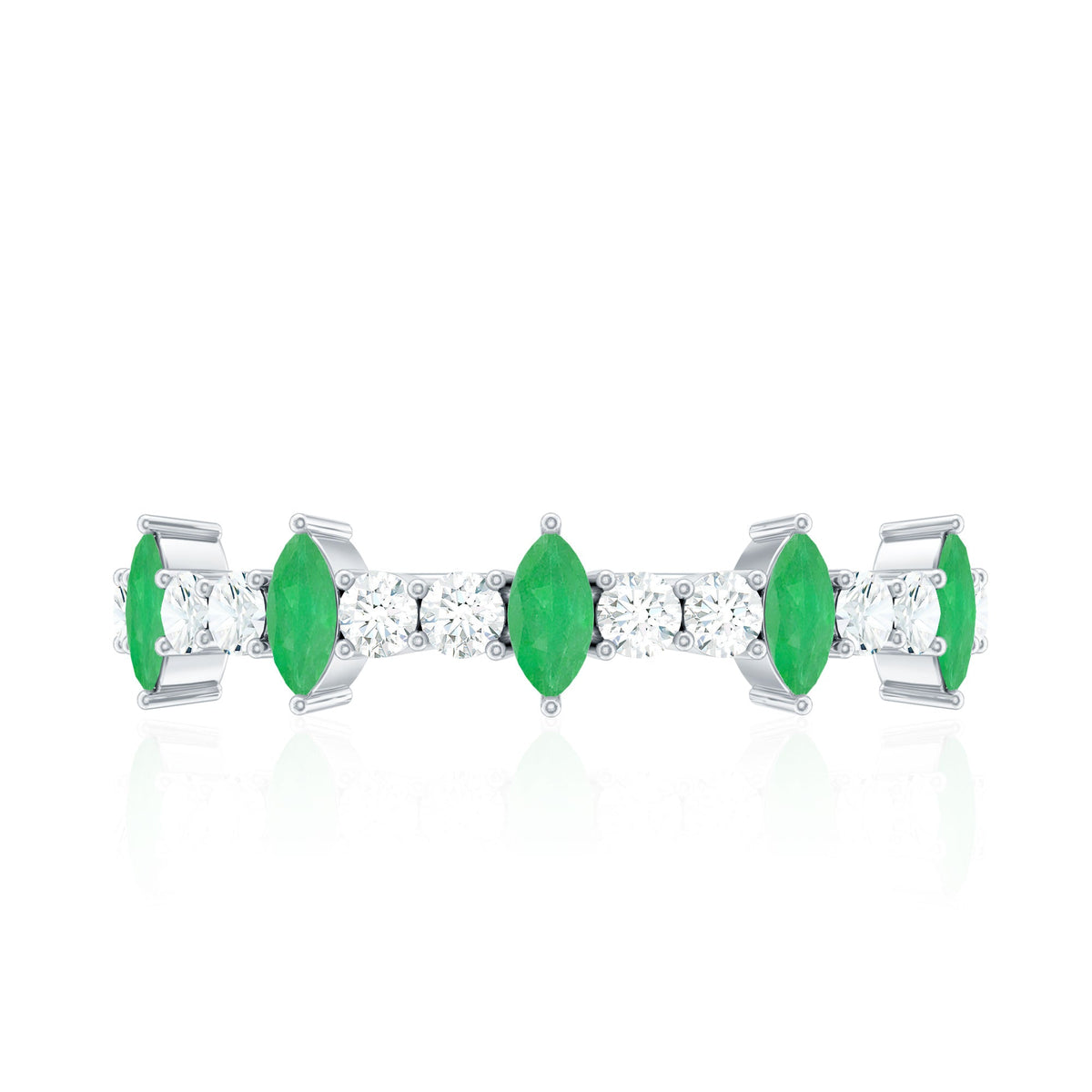 Natural Marquise Emerald Diamond Half Eternity Anniversary Ring with Certificate