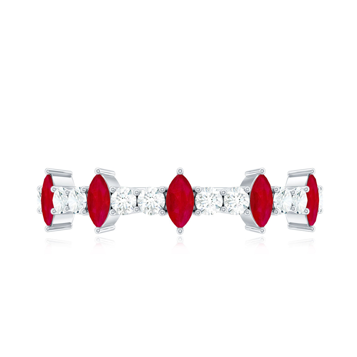 Natural Marquise Ruby Diamond Half Eternity Ring