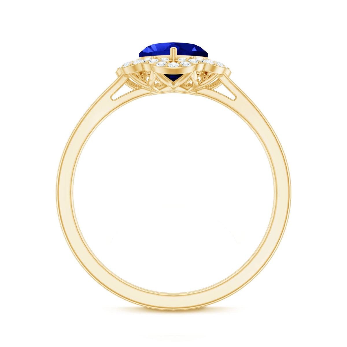 0.9 Carat Heart Lab Grown Blue Sapphire Designer Engagement Ring with Diamond