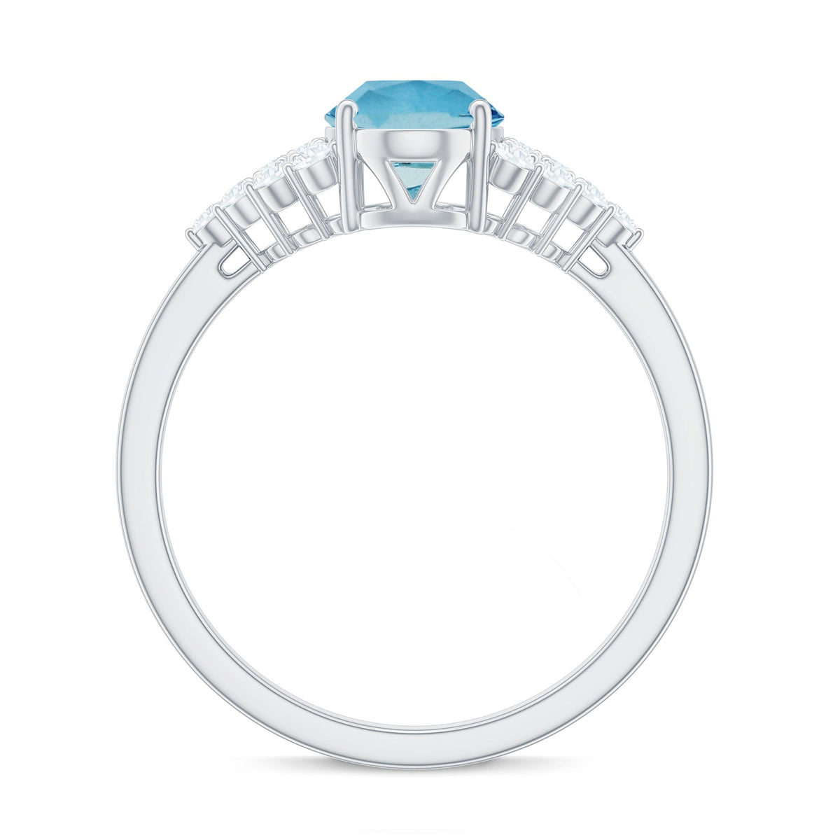 Solitaire 1 Carat Aquamarine Oval Engagement Ring with Diamond Cluster