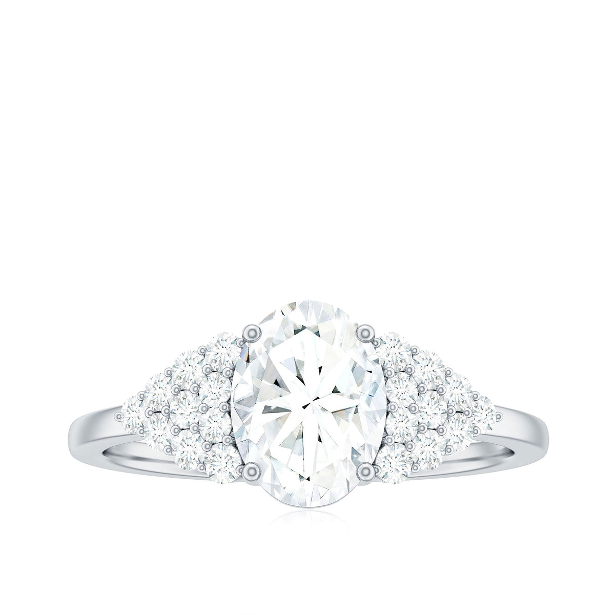 1.2 Carat Oval Moissanite Engagement Ring with Cluster Side Stones