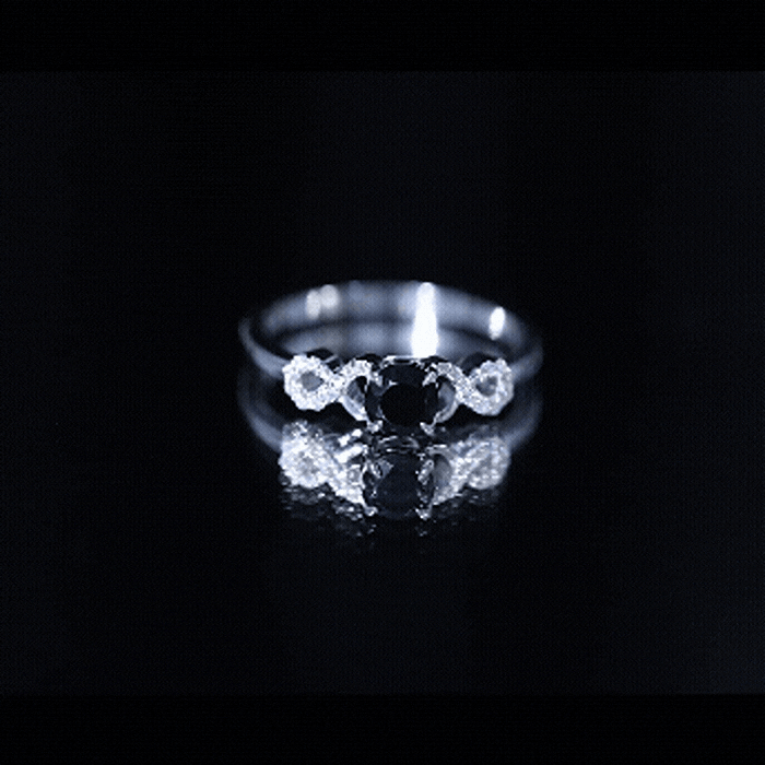 Lab Grown Black Diamond with White Diamond Infinity Engagement Ring