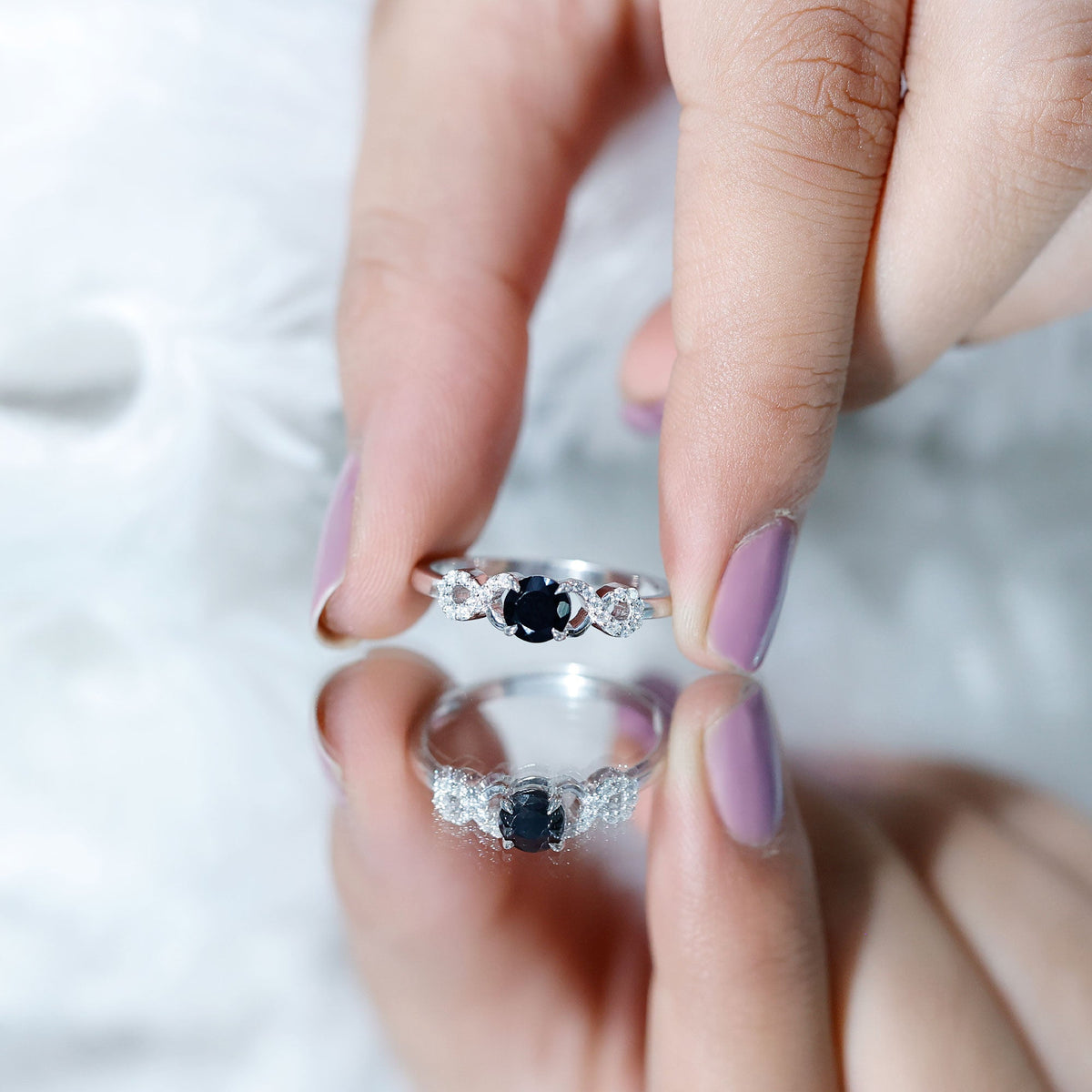 Lab Grown Black Diamond with White Diamond Infinity Engagement Ring