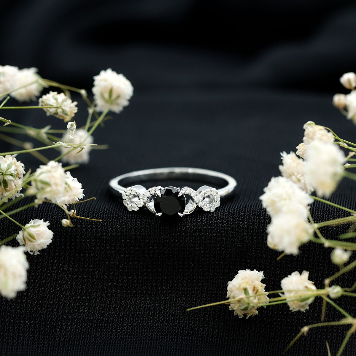 Lab Grown Black Diamond with White Diamond Infinity Engagement Ring