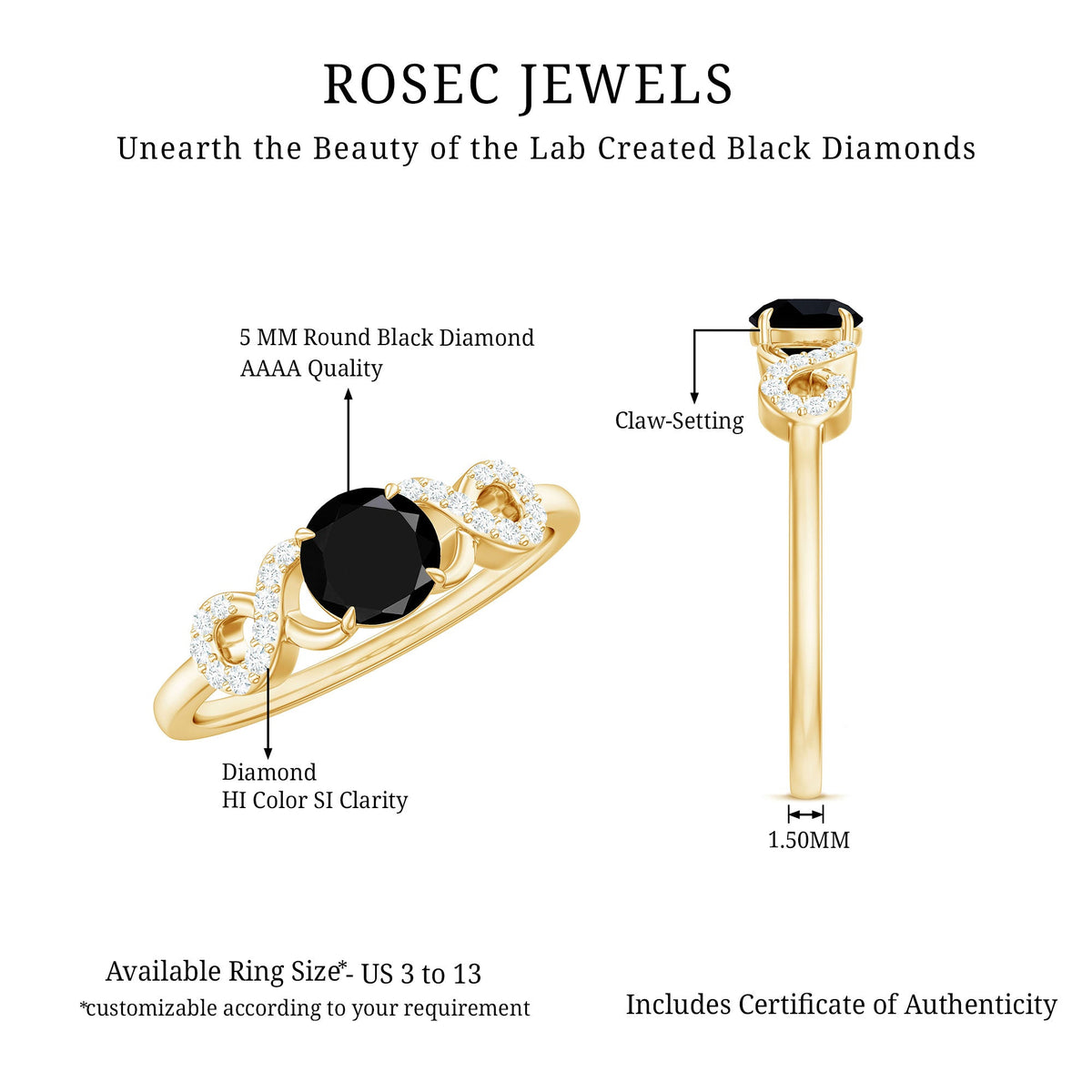 Lab Grown Black Diamond with White Diamond Infinity Engagement Ring