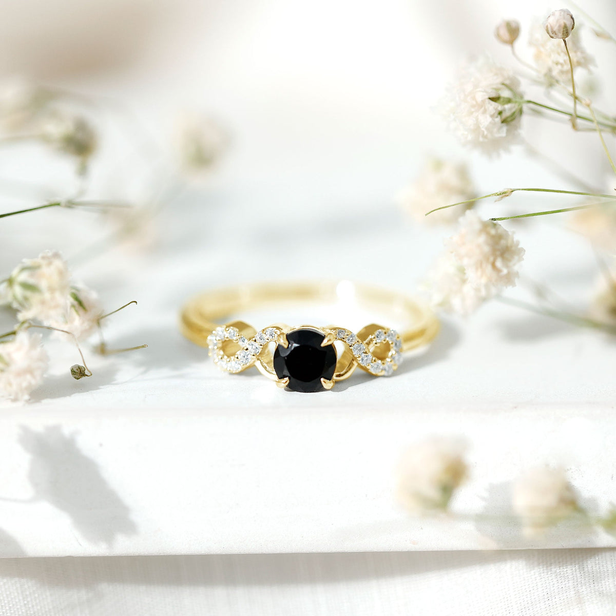 Lab Grown Black Diamond with White Diamond Infinity Engagement Ring