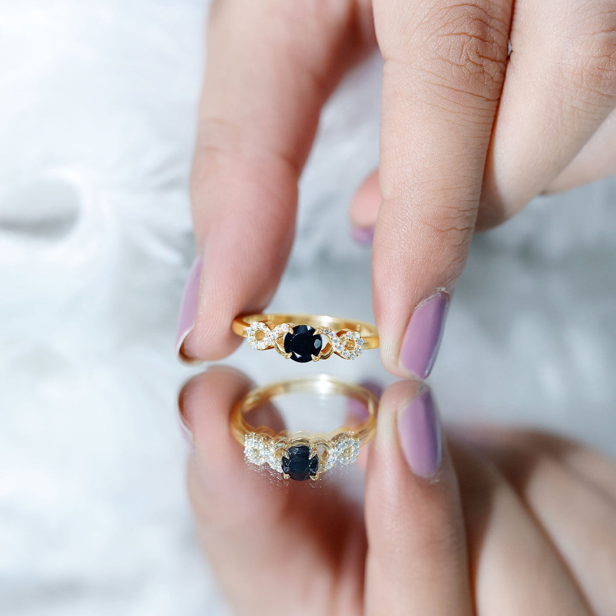 Lab Grown Black Diamond with White Diamond Infinity Engagement Ring