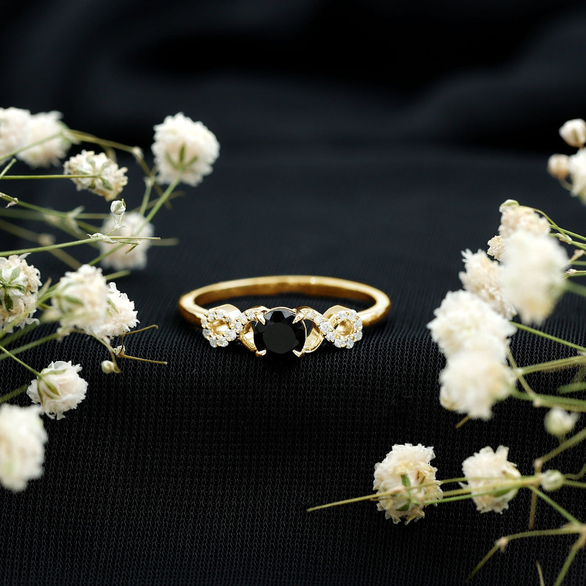 Lab Grown Black Diamond with White Diamond Infinity Engagement Ring